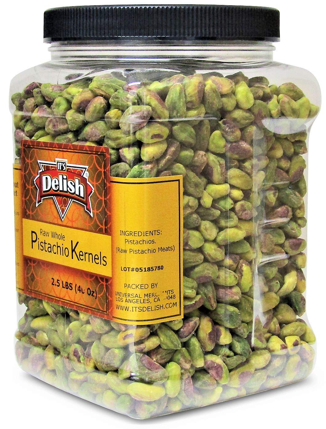 Premium California Raw Shelled Pistachios Kernels By Its Delish, 2.5 Lbs (40 Oz) Jumbo Reusable Container Jar - Bulk Size Tub -