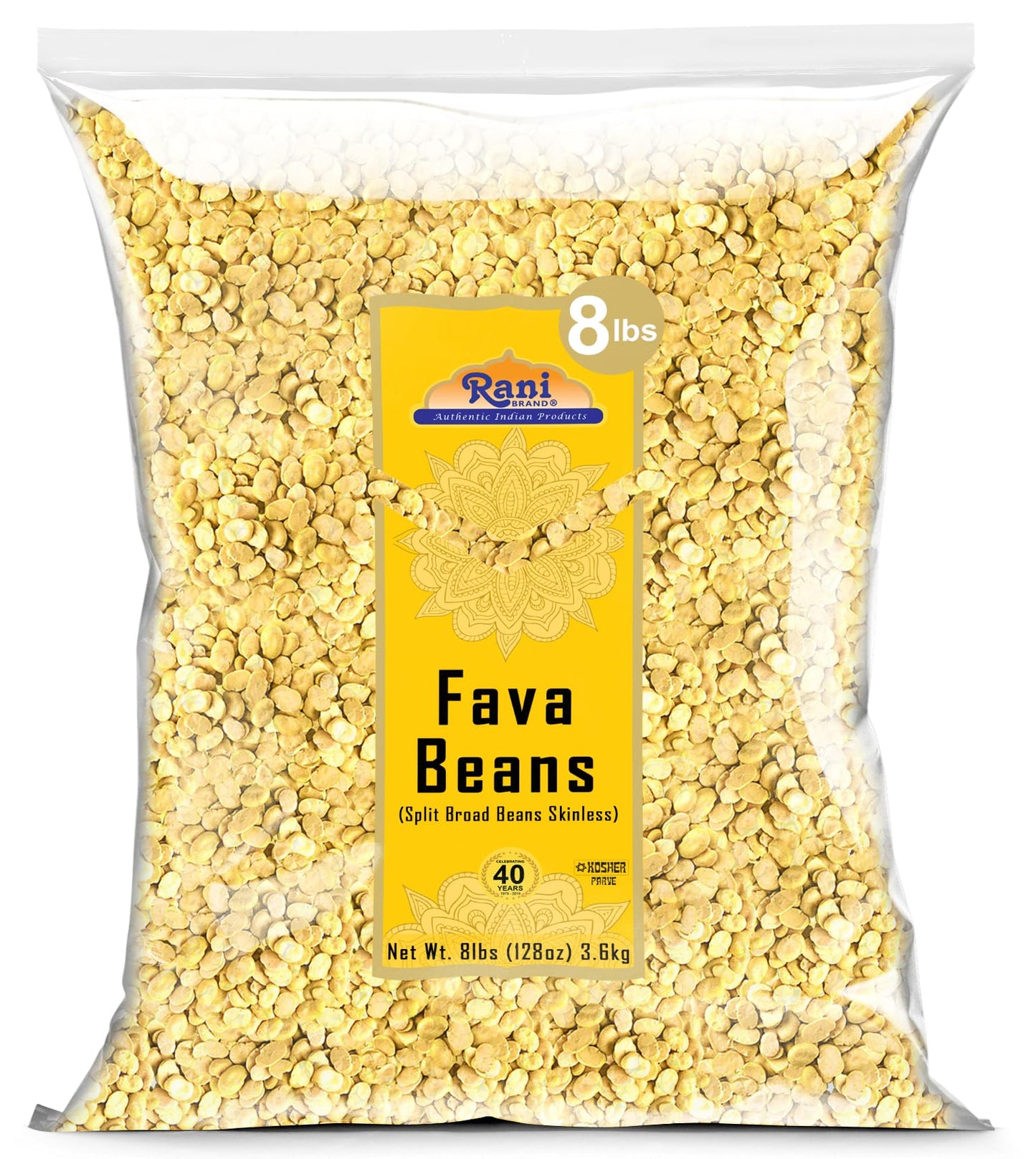 Rani Fava Beans (Split Broad Beans Skinless) 128oz (8lbs) 3.63kg Bulk ~ All Natural | Gluten Friendly | Non-GMO | Kosher | Vegan
