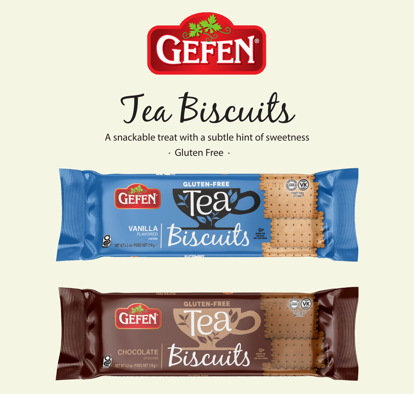 Gefen Gluten Free Vanilla Tea Biscuits 4.2Oz (3 Pack) | Social Tea Biscuits | Kosher For Passover