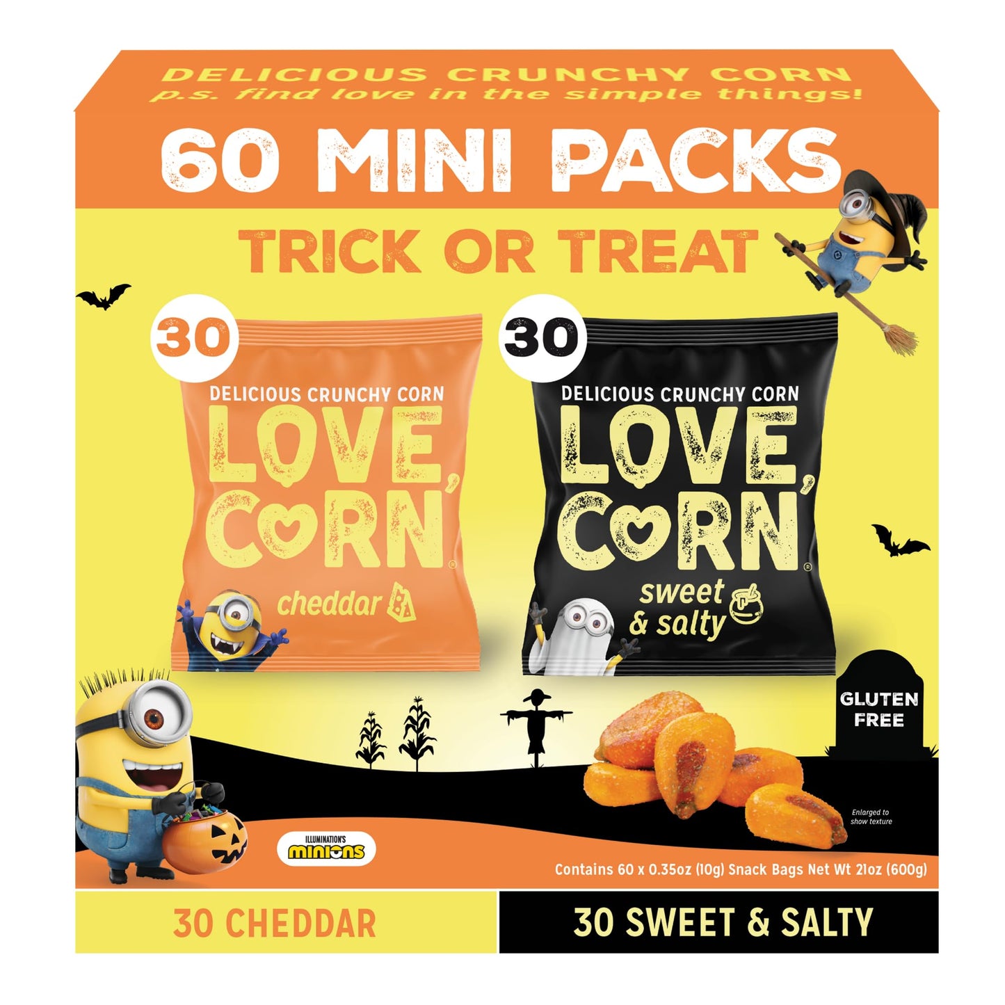 LOVE CORN Variety Pack  Featuring Cheddar & Sweet and Salty  0.35 oz x 60 Delicious Crunchy Corn Healthy Family Snacks Gluten Free  Kosher  NON-GMO  Great Alternative for Chips  Nuts  ers  and Pretzels