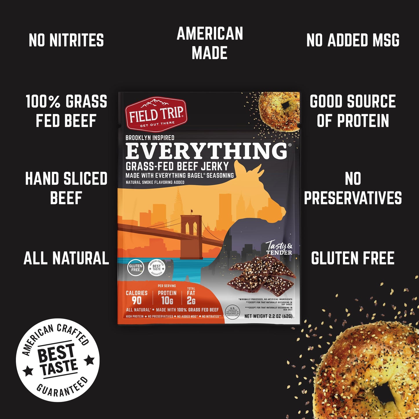 Field Trip Beef Jerky, Gluten Free, Paleo-Friendly, High Protein, 2.2oz Bag, Pack of 4, Model 857527008220-FBA