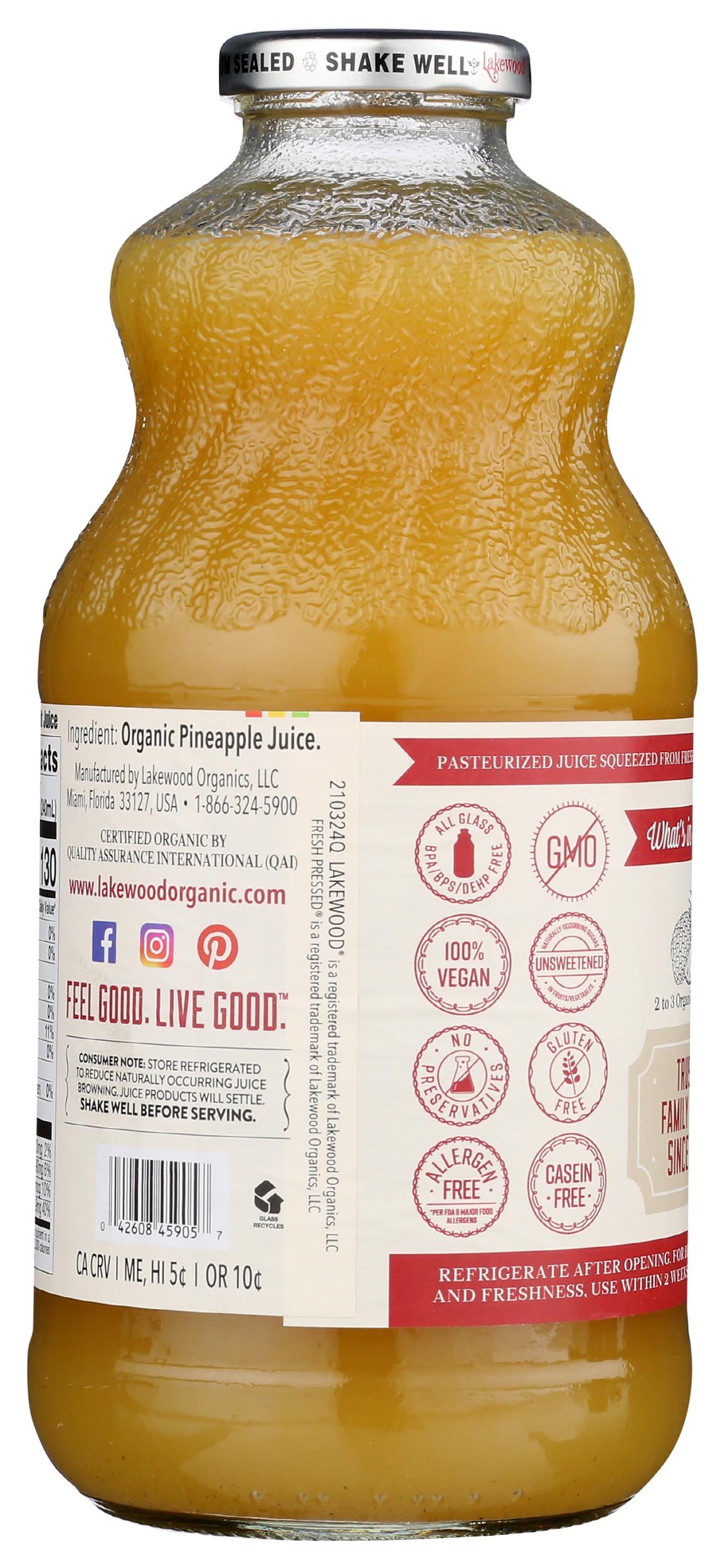 Lakewood Organic Pineapple Juice, 32 oz