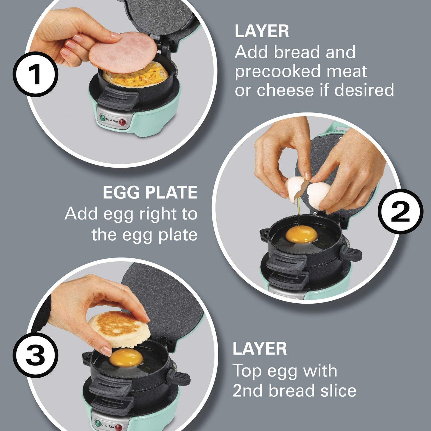 Hamilton Beach Breakfast Sandwich Maker With Egg Cooker Ring, Customize Ingredients, Perfect For English Muffins, Croissants, Mini Waffles, Perfect White Elephant Gifts, Mint (25482)
