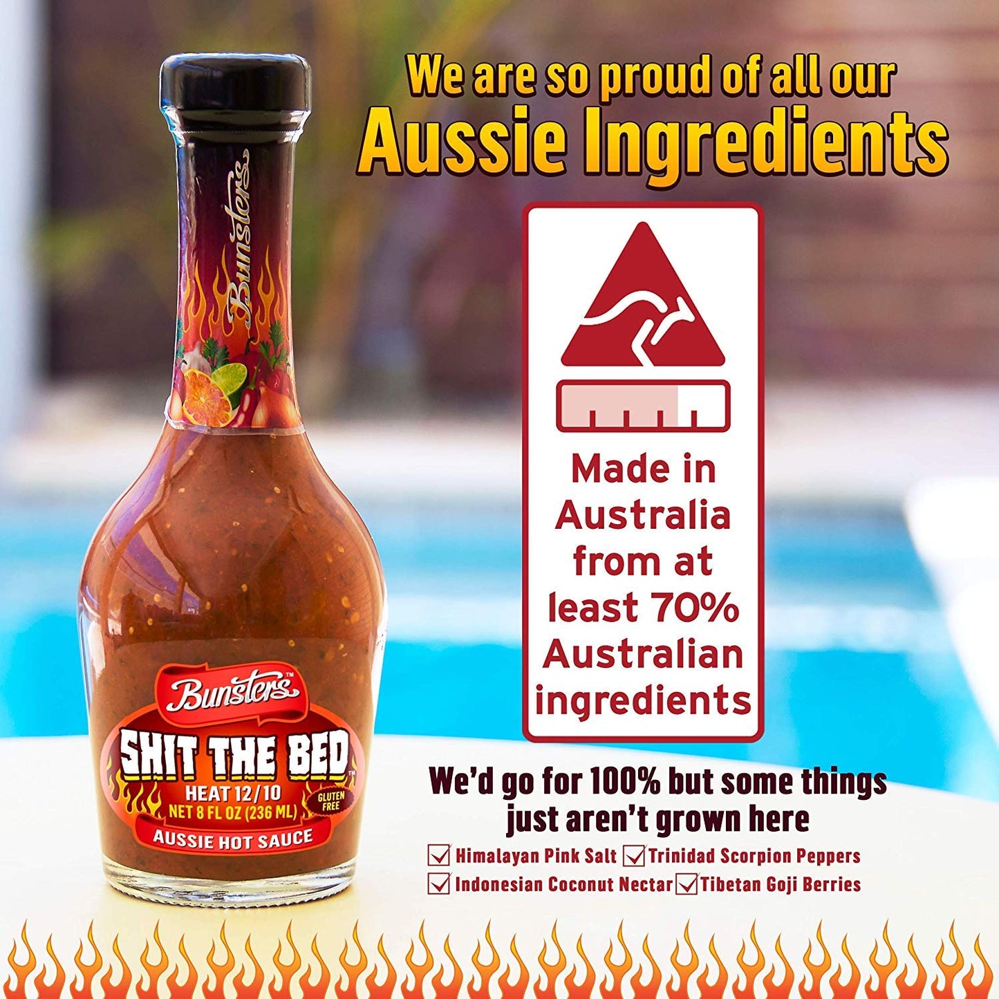 Bunsters Shit The Bed 12/10 Heat Hot Sauce - Chili Pepper with Aussie Fruit and Veg Plant Based  GMO  Gluten Free. The Perfect Hot Sauce Gift.