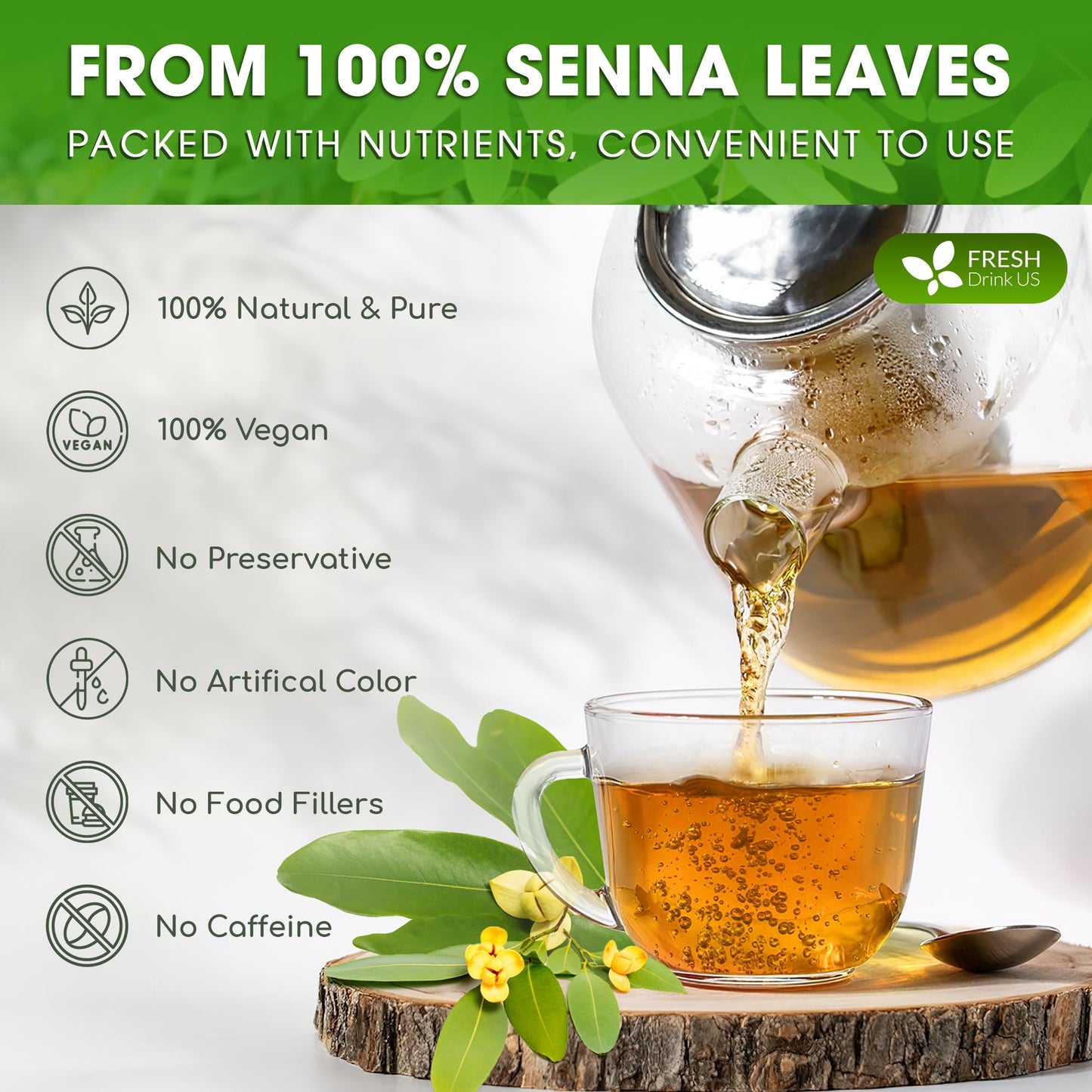 FRESHDRINKUS Senna Leaf Powder, 100% Natural, Vegan, 16oz, No Additives, Gluten-Free, Sugar-Free
