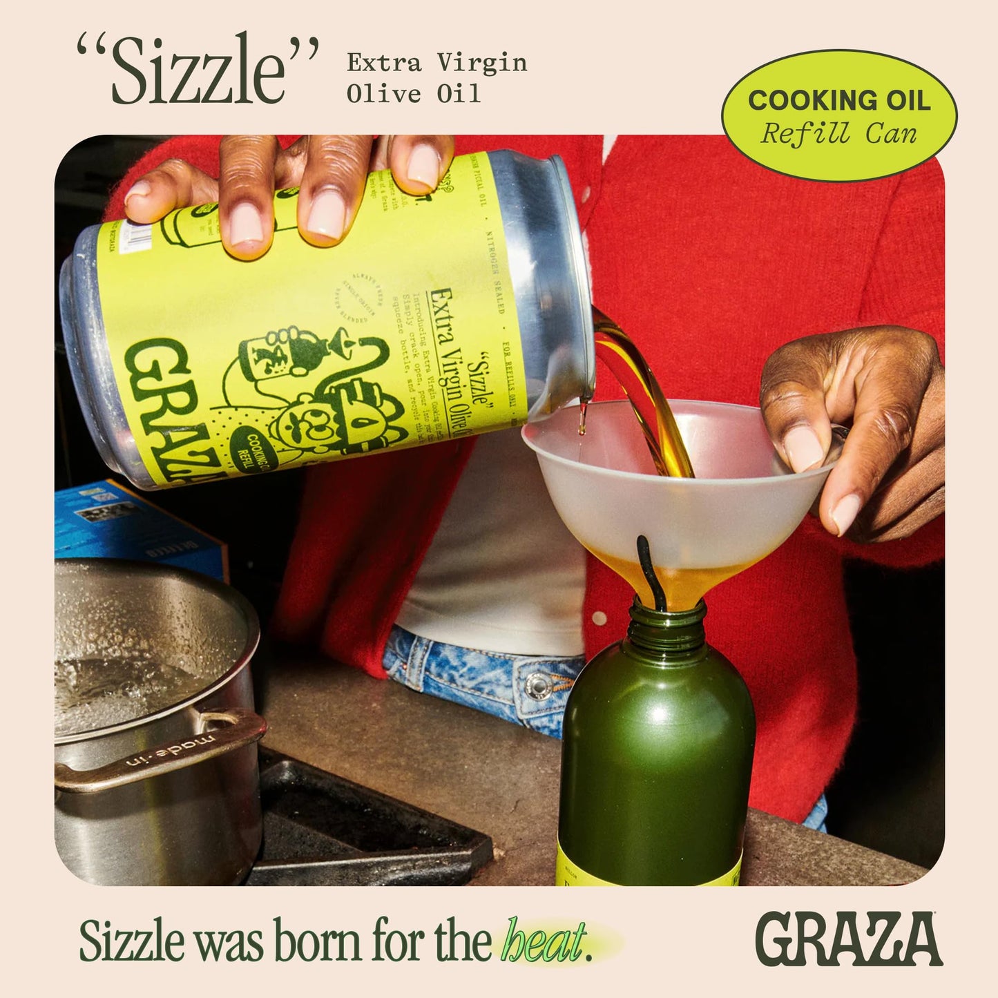 Graza Extra Virgin Olive Oil - High Polyphenol, Cooking Oil, 25.3 Fl Oz Refill Can, Single Farm Olives from Spain