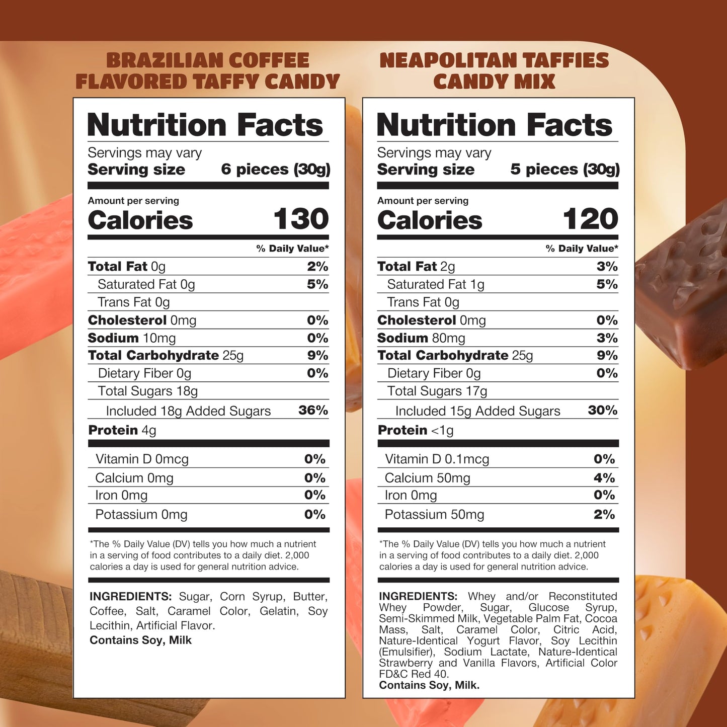 Taffy Candy Mix - 2 Pound Bag (150 Count) - Individually Wrapped Vanilla  Chocolate  Strawberry Caramels and Coffee Chews - Assorted Candy Variety Pack