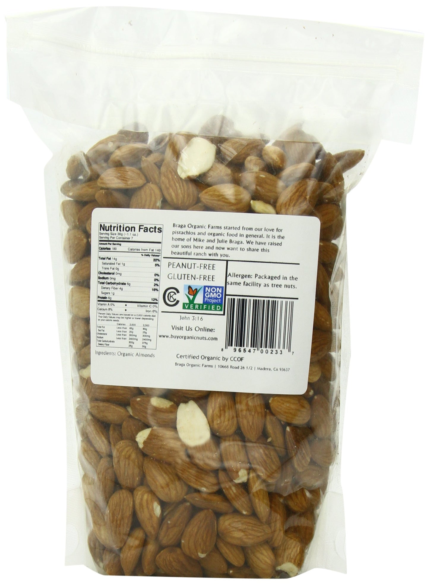 Braga Organic Farms Organic Natural Almonds 2 Lb. Bag