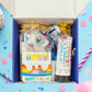 Golden Gift Box Birthday Treat Box with Mug Cake Kit, Confetti Color, 1 Unit, Complete Gift Set with Candles and
