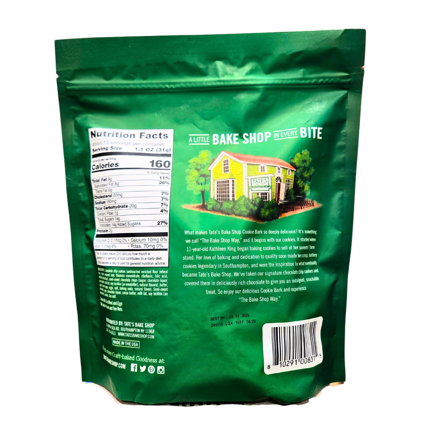 The Bake Shop Dark Chocolate Cookie Bark With Sea Salt, 14 Oz, Thin Crispy Cookies With Bonus Bag Sealer Clip By Rh940