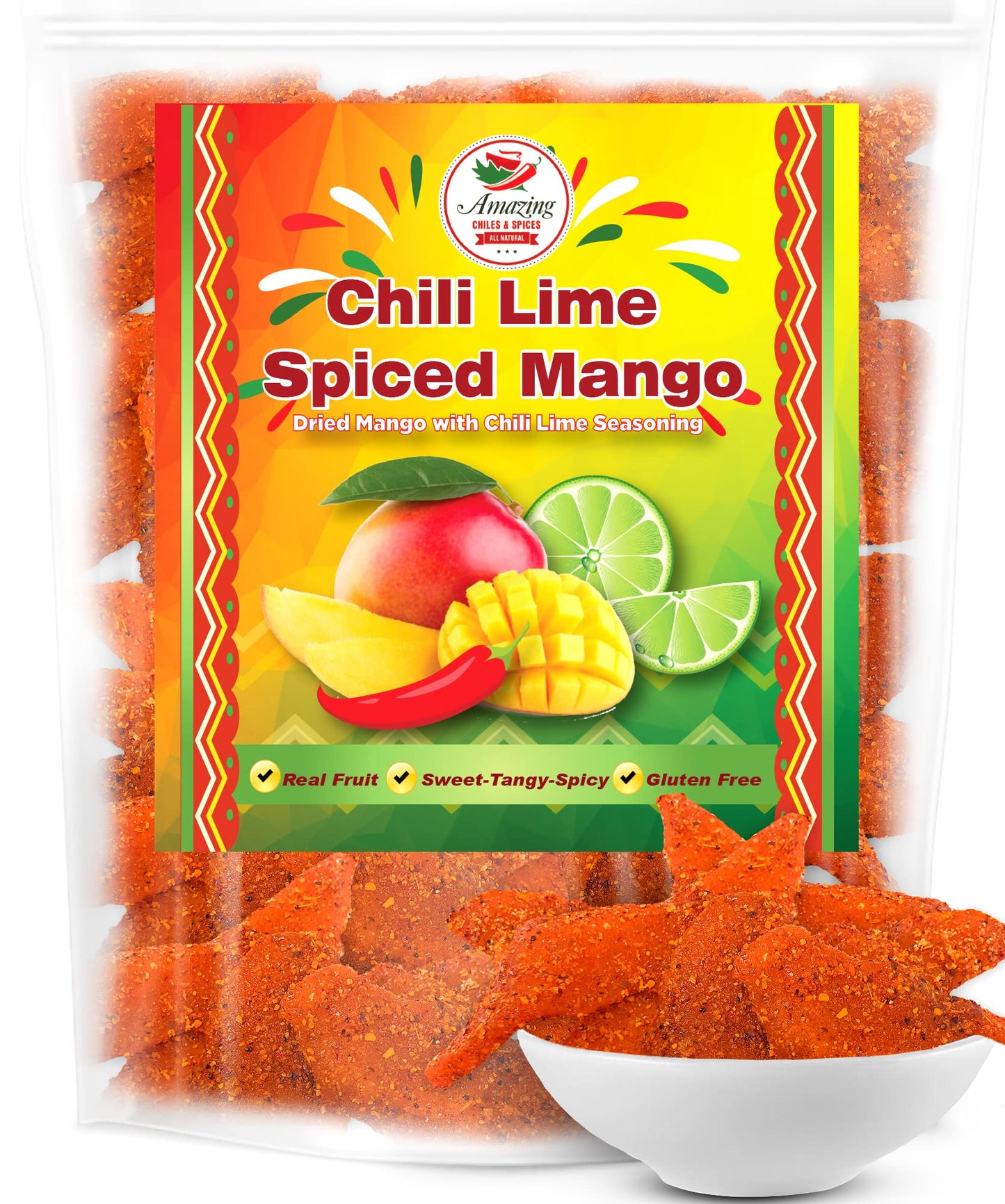 Amazing Chiles & Spices Chili Lime Dried Mango Slices, 1 lb - Sweet, Tangy, Spicy, Authentic Mexican Style Dry Fruit