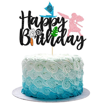 1Pcs Moa Inspired Cake Topper Black Glitter Palm Leaf Flower Happy Birthday Cake Pick Decoration For Tropical Hawaiian Luau Them
