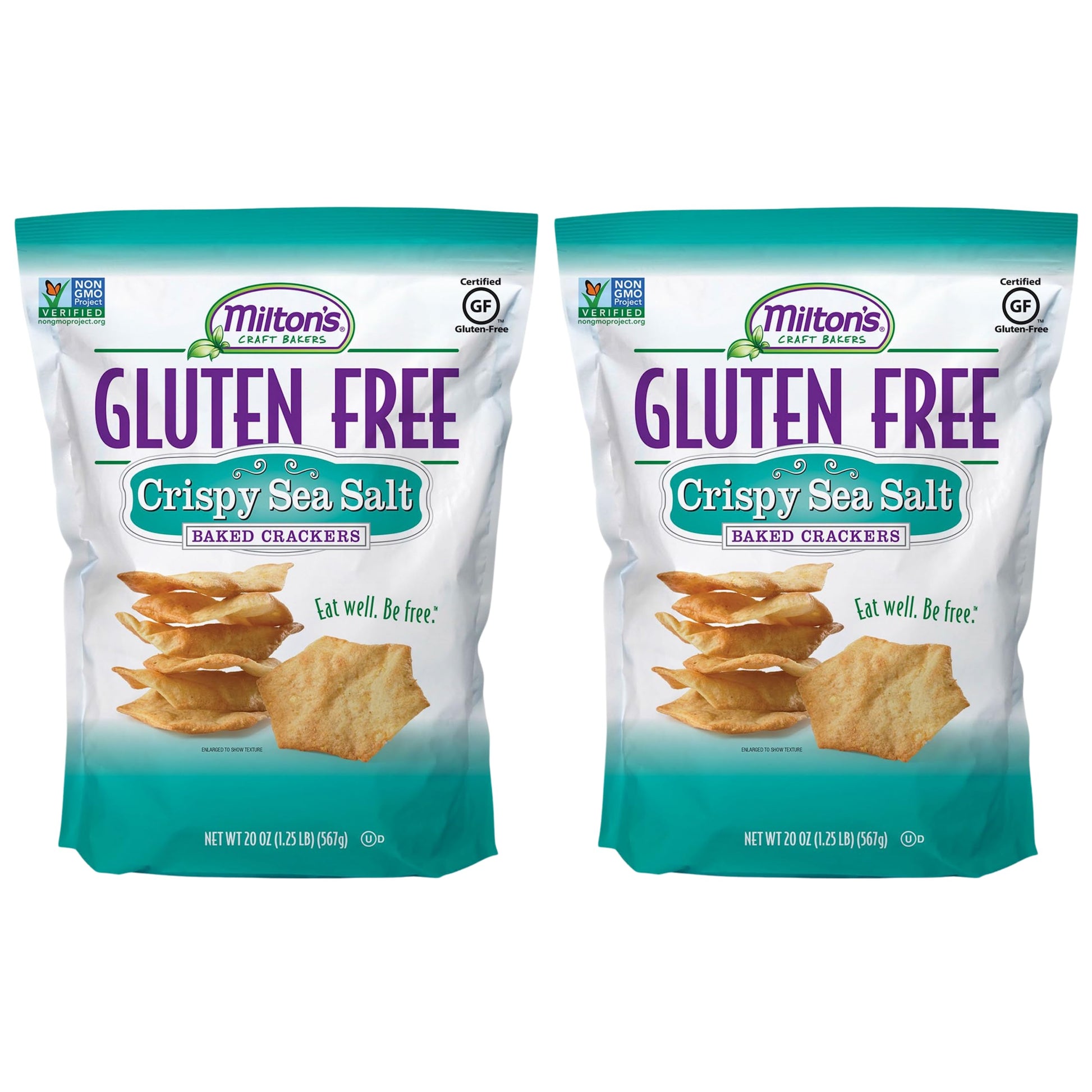 Miltons Gluten Free Crackers, Crispy Sea Salt, Non-GMO, Kosher, 20 Oz, Pack of 2