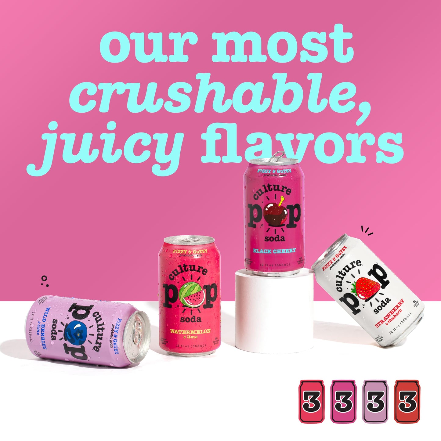 Culture Pop Soda Jazzy & Juicy Variety Pack, Probiotic Low Sugar, Non-GMO, Gluten-Free, 12 Fl Oz (Pack of 12)
