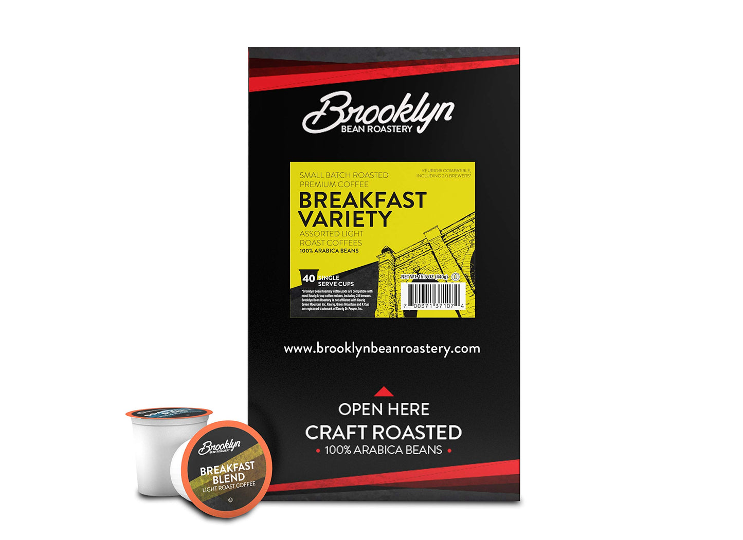 Brooklyn Beans Coffee Pods Breakfast Gourmet Variety Pack, 40 Count, Compatible with 2.0 Keurig K Cup malt-inspired
