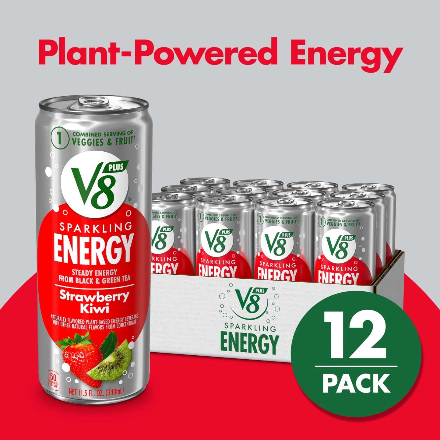 V8 +SPARKLING ENERGY Strawberry Kiwi Energy Drink  Made With Real Vegetable And Fruit Juices  11.5 FL OZ Can (Pack Of 12)