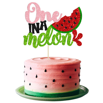 Gyufise 1Pc Watermelon Cake Topper Glitter One In A Melon Cake Pick Watermelon First Birthday Cake Decorations For Summer Fruit