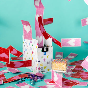 Celebration Love Shower Gift Box By Send A Cake Music Gift With 20 Foil-Wrapped Caramels & 3 Rainbow Sprinkle Crispy Cake – Ready-To-Gift, No Assembly, Birthday, Anniversary, Or Celebration Gift For Women, Men & Kids