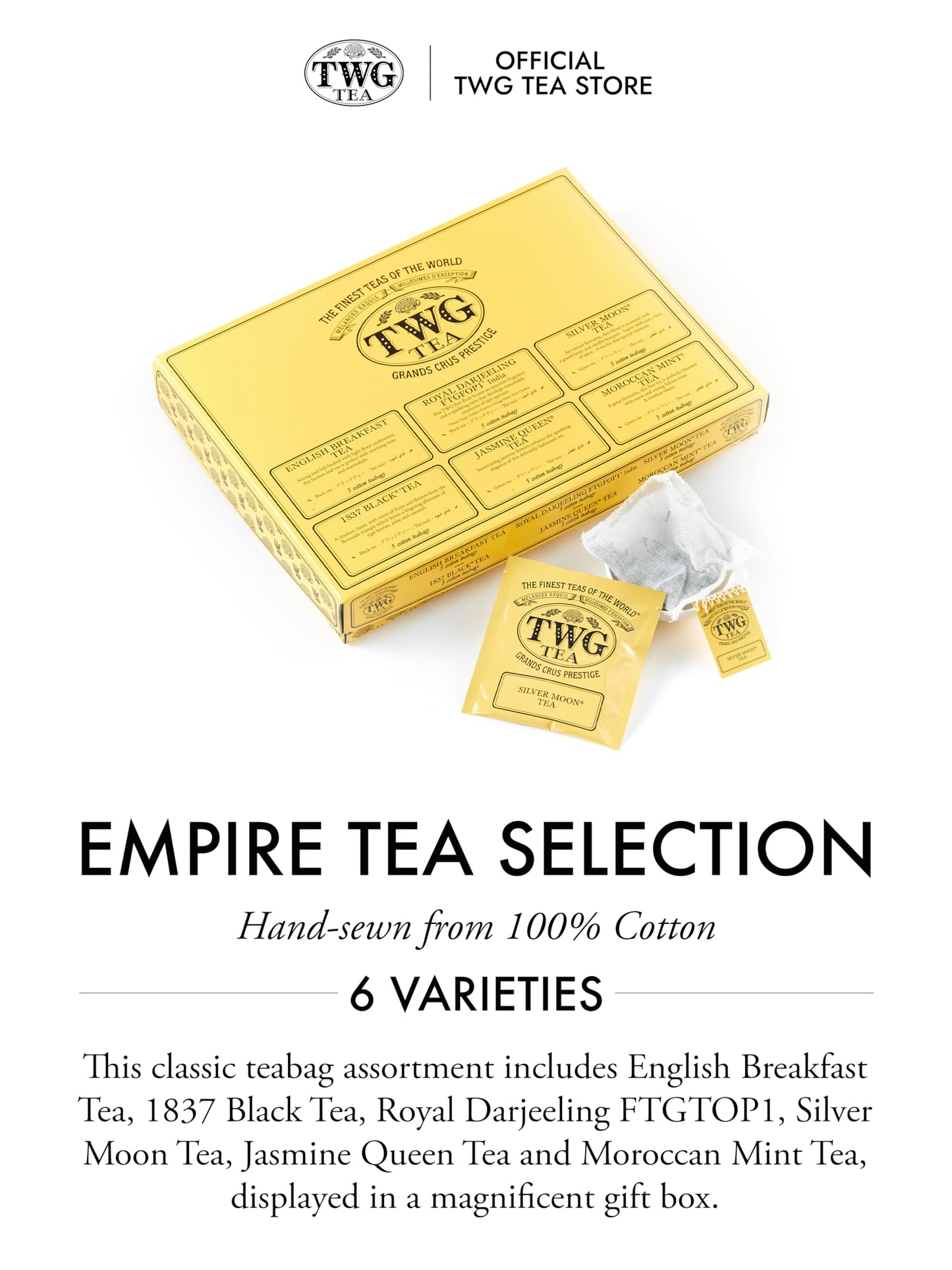 Twg Tea | Empire Tea S | 6 Varieties | Limited Availability Tea Blends | 30 Hand Sewn Cotton Teabags | Gift Set
