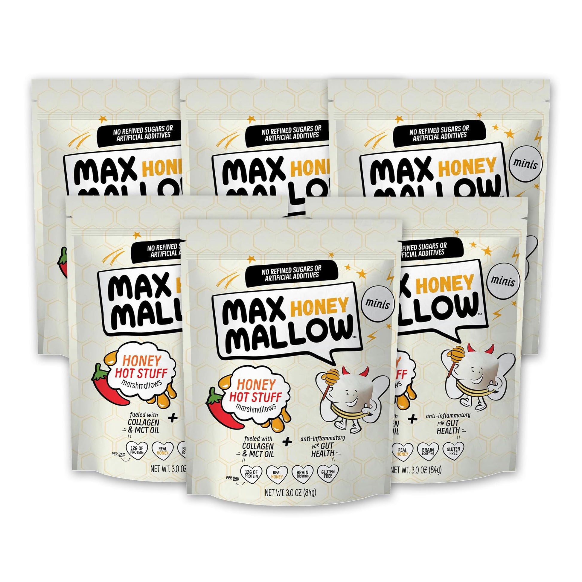 Max Mallow Hot Stuff Mini HONEY Marshmallows - Gut Friendly, Gluten Free, No Refined Sugars, Real Wildflower Honey, Collagen-Inf