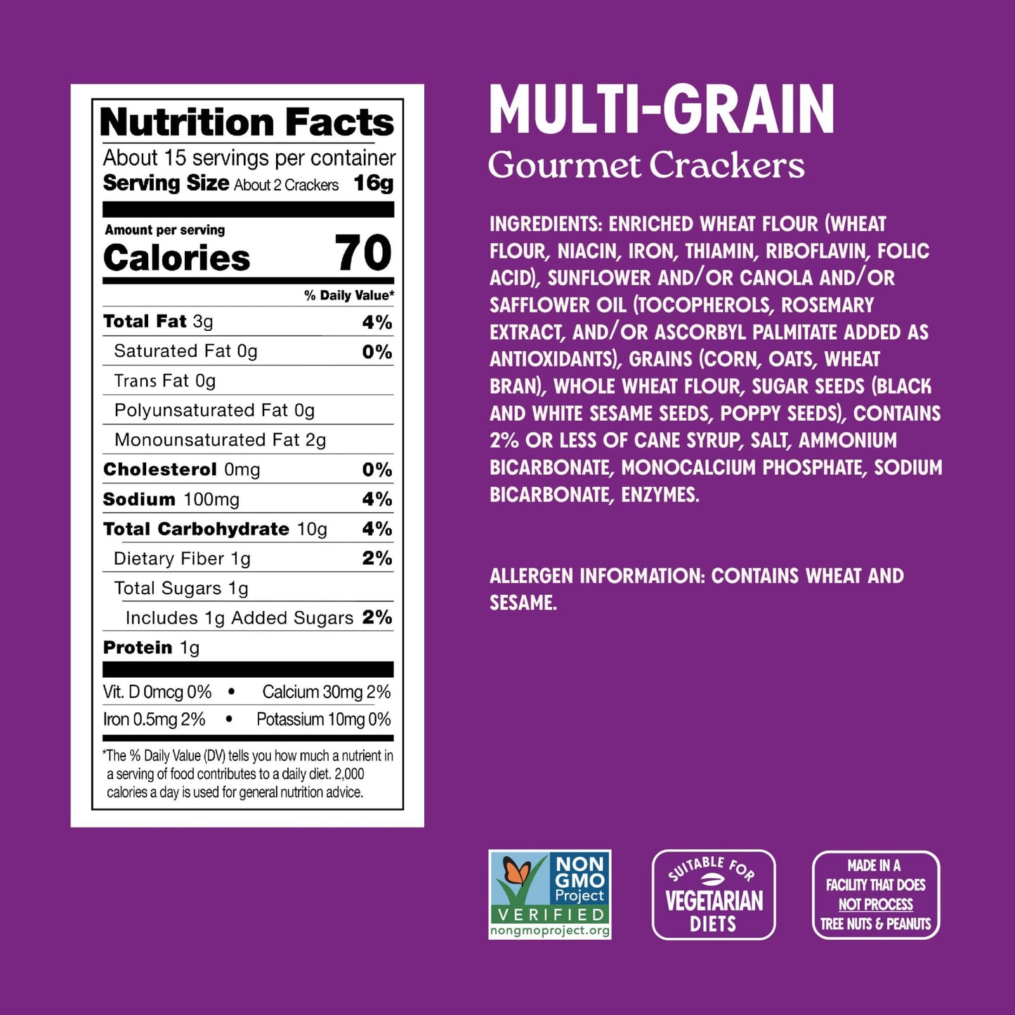 Miltons Gourmet Crackers (Multi-Grain). Multi Pack of Multi-Grain Non-GMO Baked Crackers (Pack of 4, 8.3 oz box).
