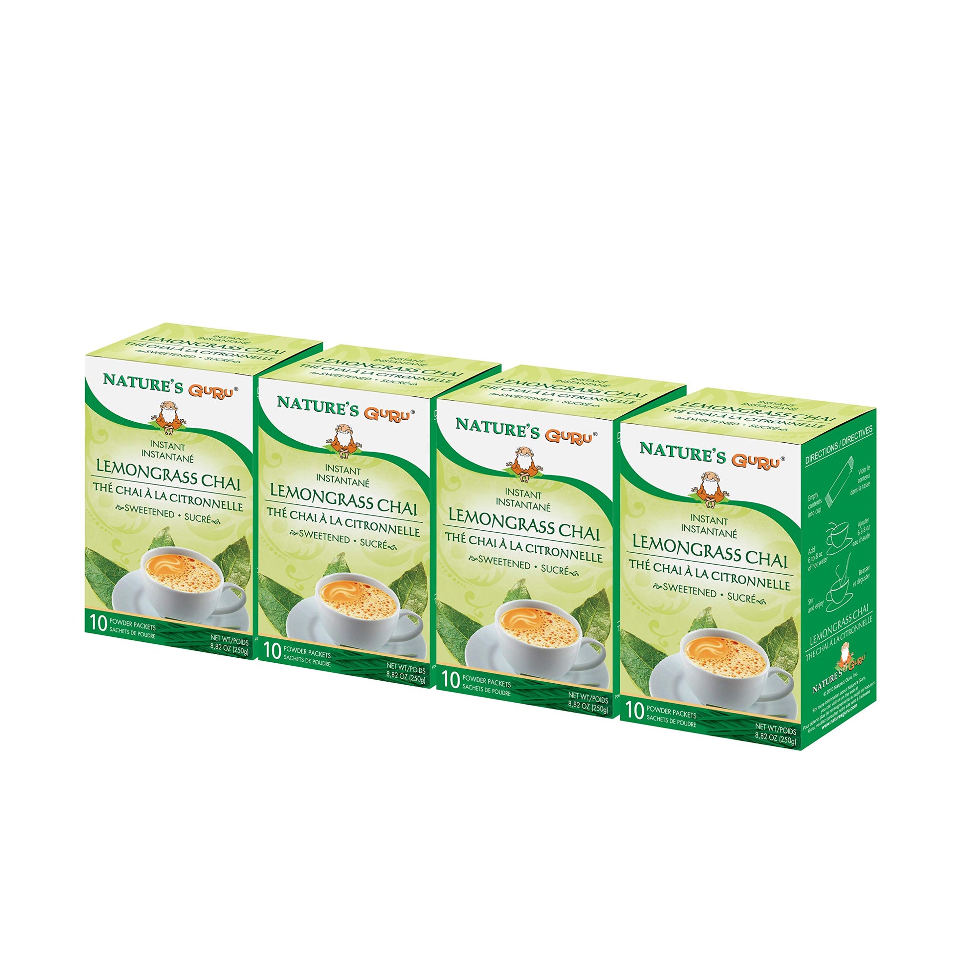Natures Guru Instant Lemongrass Chai Tea Drink Mix Sweetened 10 Count Single Serve On-the-Go Drink Packets (Pack of 4)
