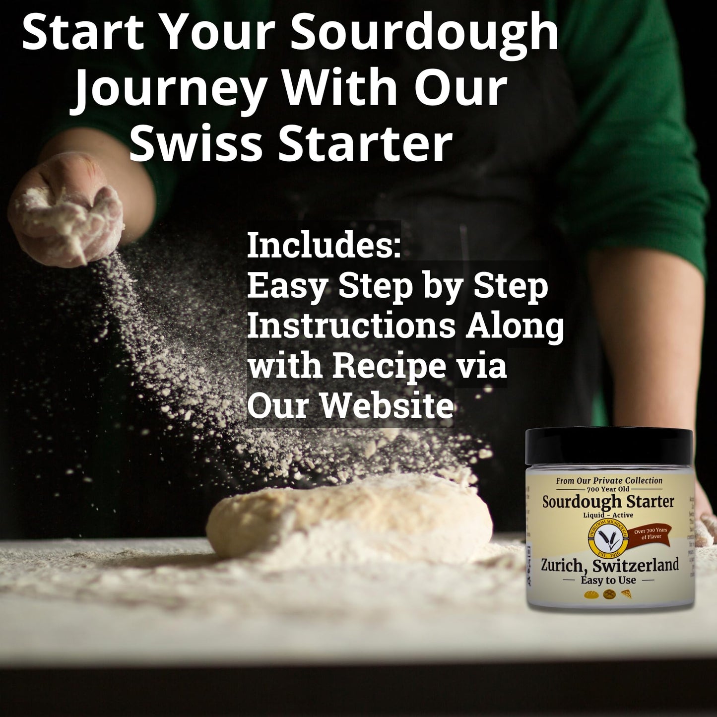 Generic 700 Year Old Swiss Sourdough Starter | 2 Ounce | Easy Instructions & Recipe Included