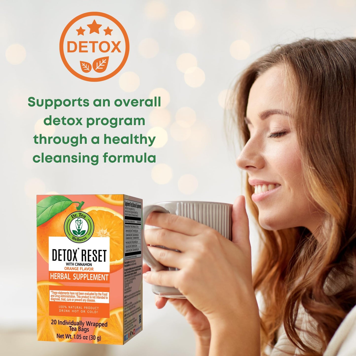 Dr. Tea Detox Reset Tea With Cinnamon - Orange Flavor - 20 Tea Bags