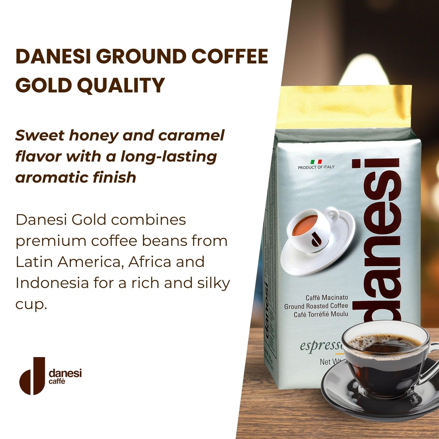 D DANESI CAFFÈ Italian Ground Coffee - Fine Ground Medium Roast for Moka Pot, French Press - 8.75 oz, Pack of 1