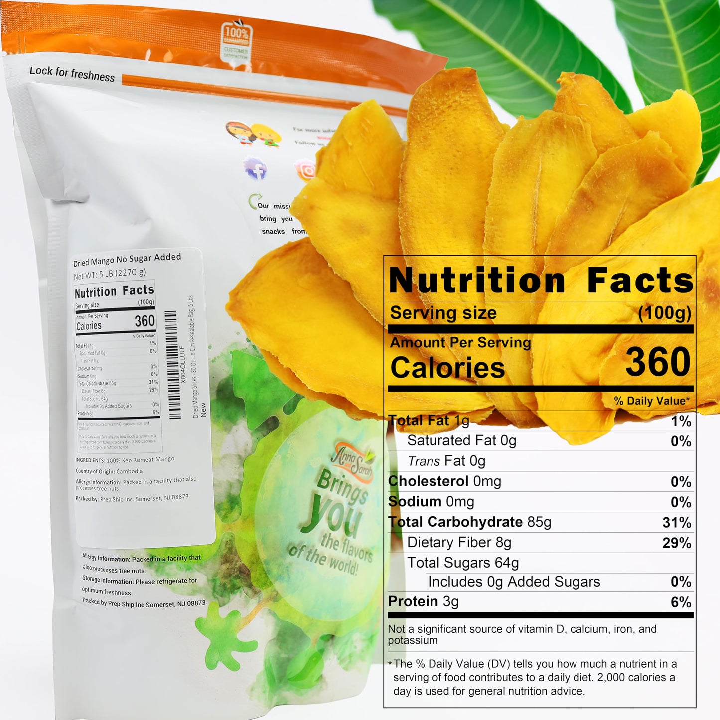 Dried Mango Slices - 80 Oz Delicious Texture Soft & Juicy No Sugar Added Dried Mango - Naturally Ripened Mangos Dried Fruits - G