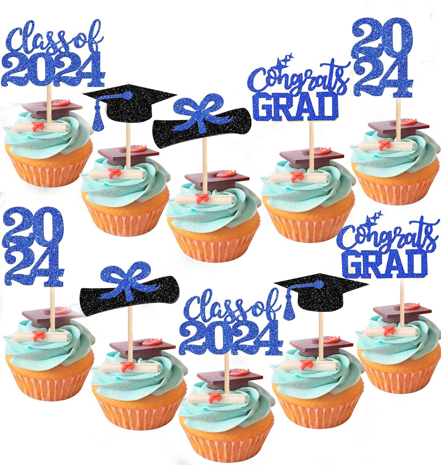 40 Pieces 2024Graduation Theme Paper Cupcake Decoration Flash Grade 2024Graduation Hat Certificate Paper Cupcake Selection 2024