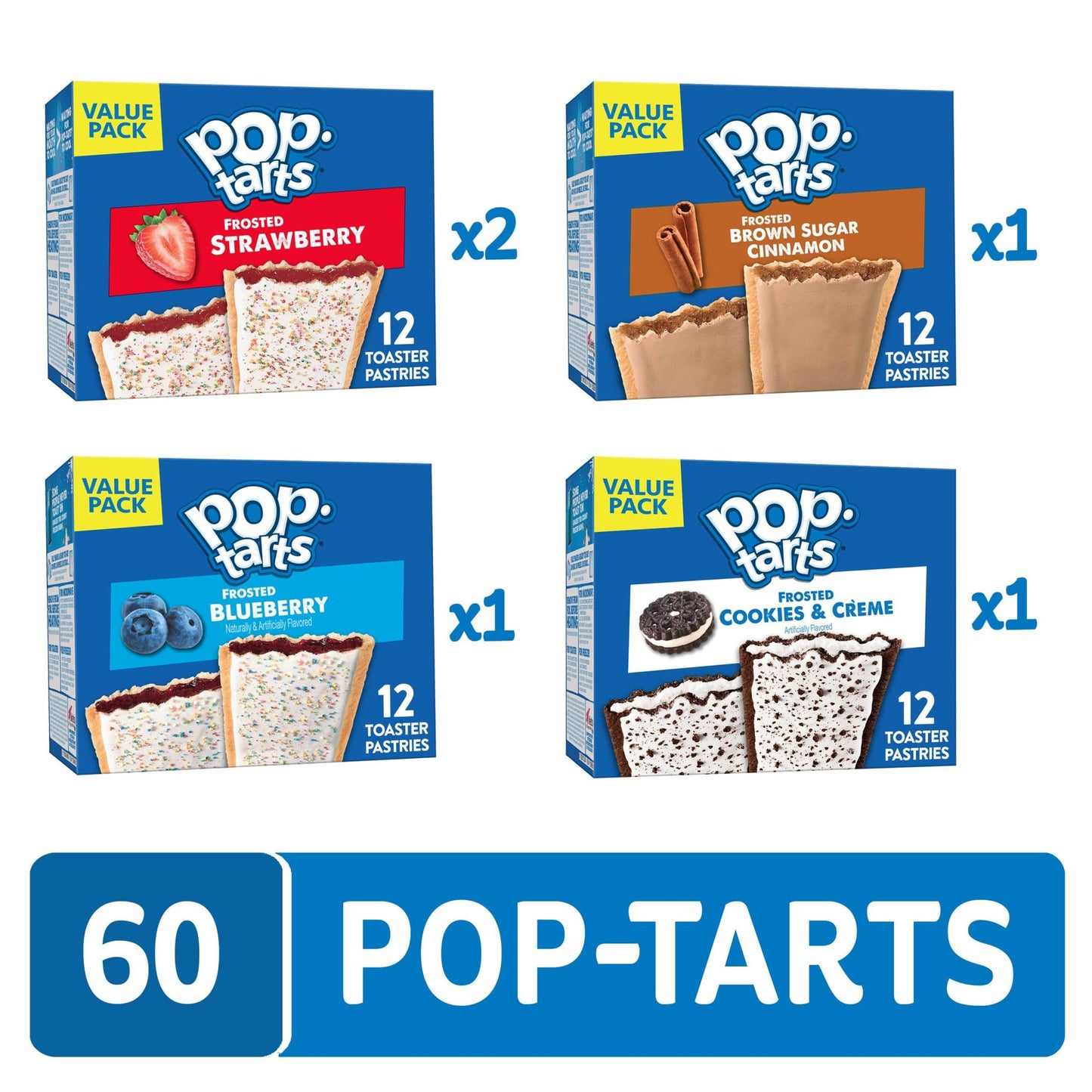 Pop-Tarts Toaster Pastries Variety Pack, 5 Boxes, 60 Pop-Tarts, 20.3 Ounce Total, Kids Snacks, Breakfast Foods