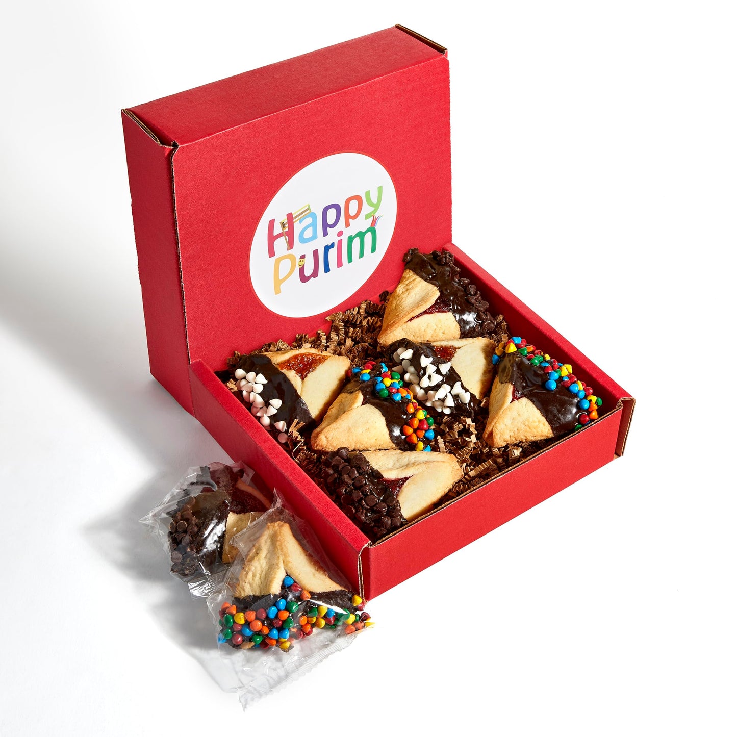 Hamentaschen Cookies Assortment | Chocolate Dipped Shortbread Cookies With Raspberry & Apricot Filling | Mishloach Manos | Purim Gift | Sterns Bakery
