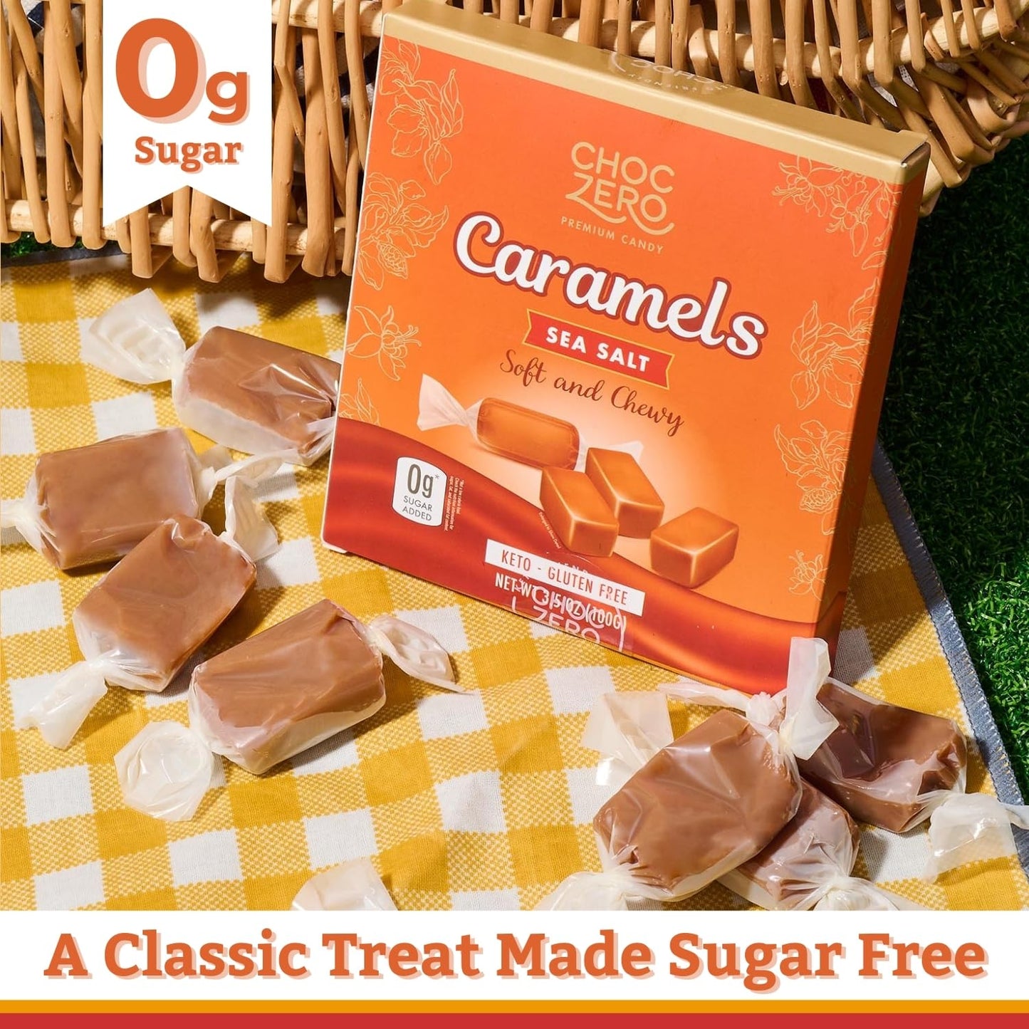 ChocZero Sugar Free Caramels - Keto-Friendly Low Carb Candy - All Natural 9oz Box - Delicious Classic Snack