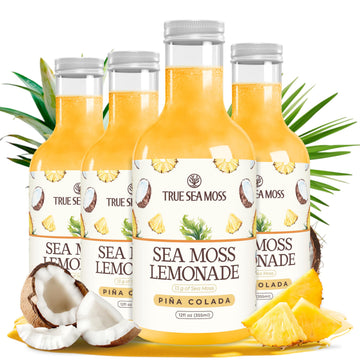 TrueSeaMoss Pina Colada Sea Moss Drink – Vegan Coconut Pineapple – 4 x 12 fl oz Bottles – Made in USA