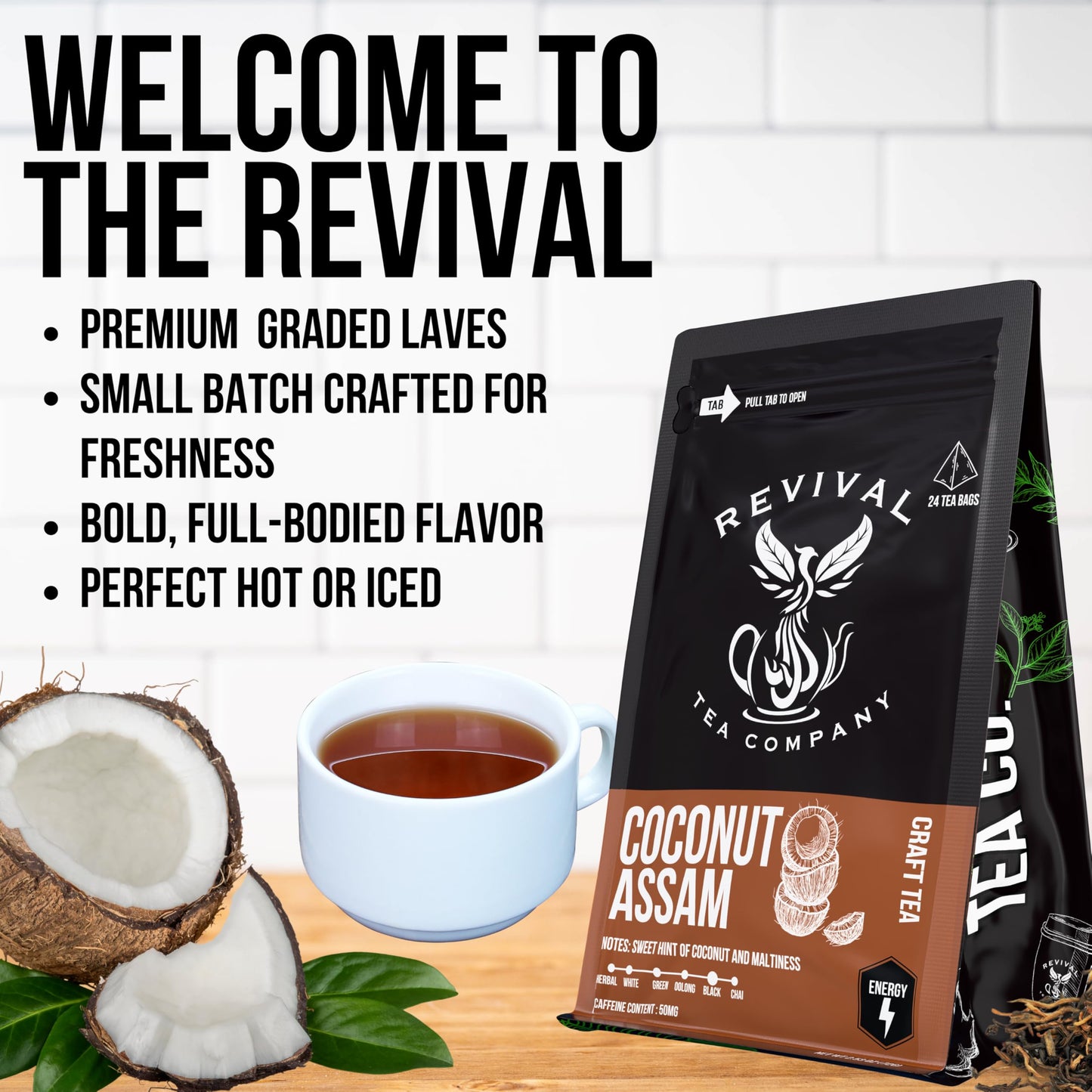 REVIVAL TEA COMPANY Coconut Assam Black Tea Blend - 24 Tea Bags