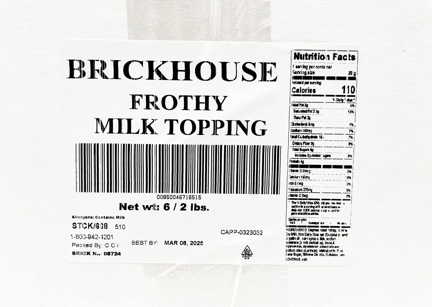 Brickhouse Frothy Milk Topping Mix - Soluble Milk Powder for Beverages, 32 oz (Pack of 6)