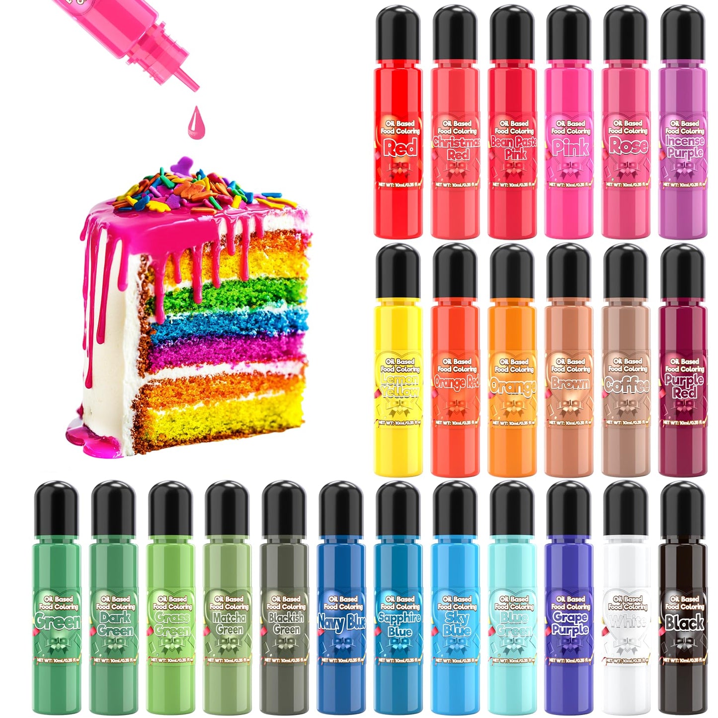 Togcolr 24 Color Oil Based Food Coloring Set, 0.35 Fl Oz Bottles, Concentrated for Chocolate Melts and Candy, Red