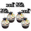 Gyufise 24Pcs 2024 Graduation Cupcake Toppers Black Glitter Class Of 2024 Cake Toppers Grad Cap Cupcake Picks Cake Decorations F