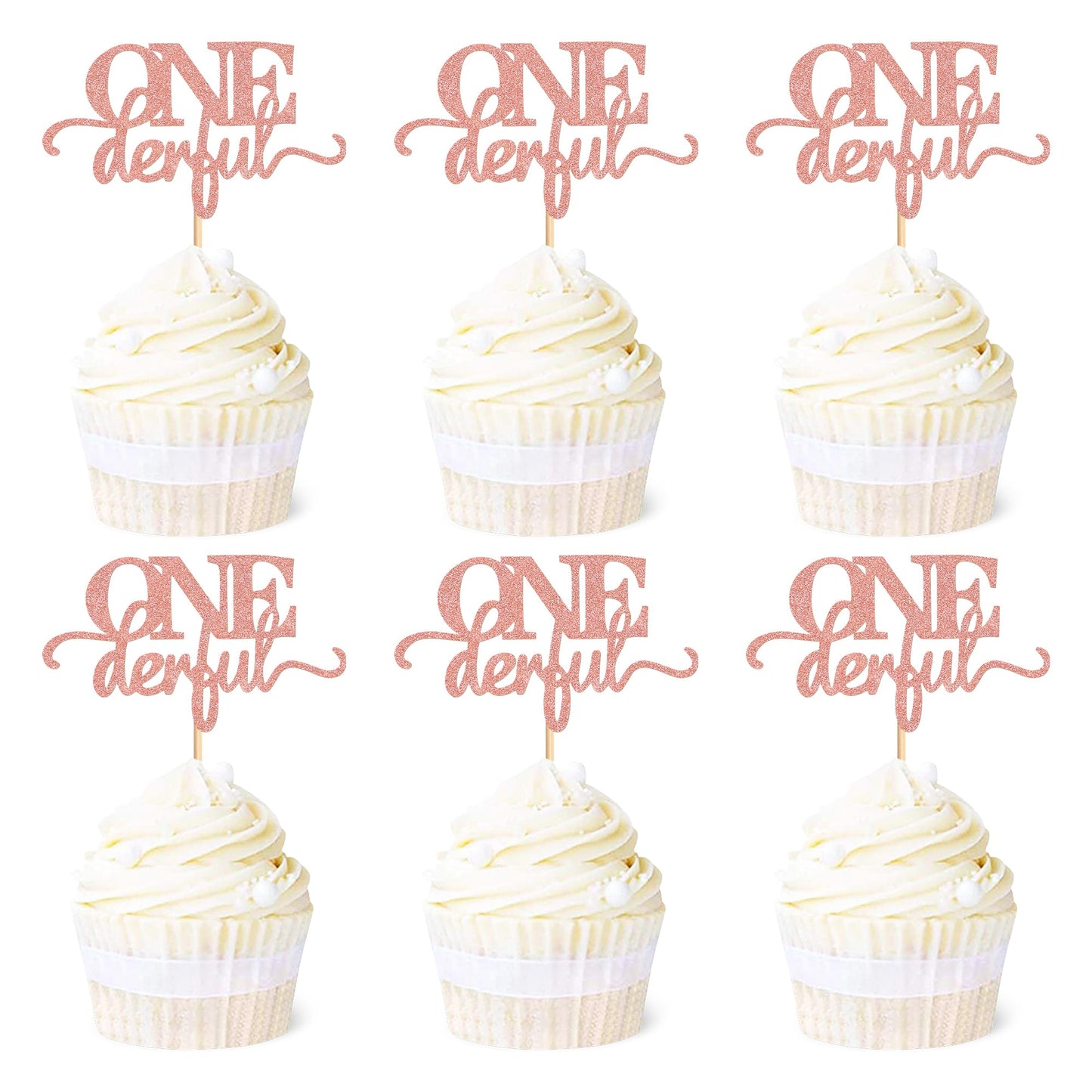 Ercadio 24 Pack Onederful Cupcake Toppers Rose Gold Glitter Onederful Cupcake Picks Onederful Cupcake Decorations For Baby Showe