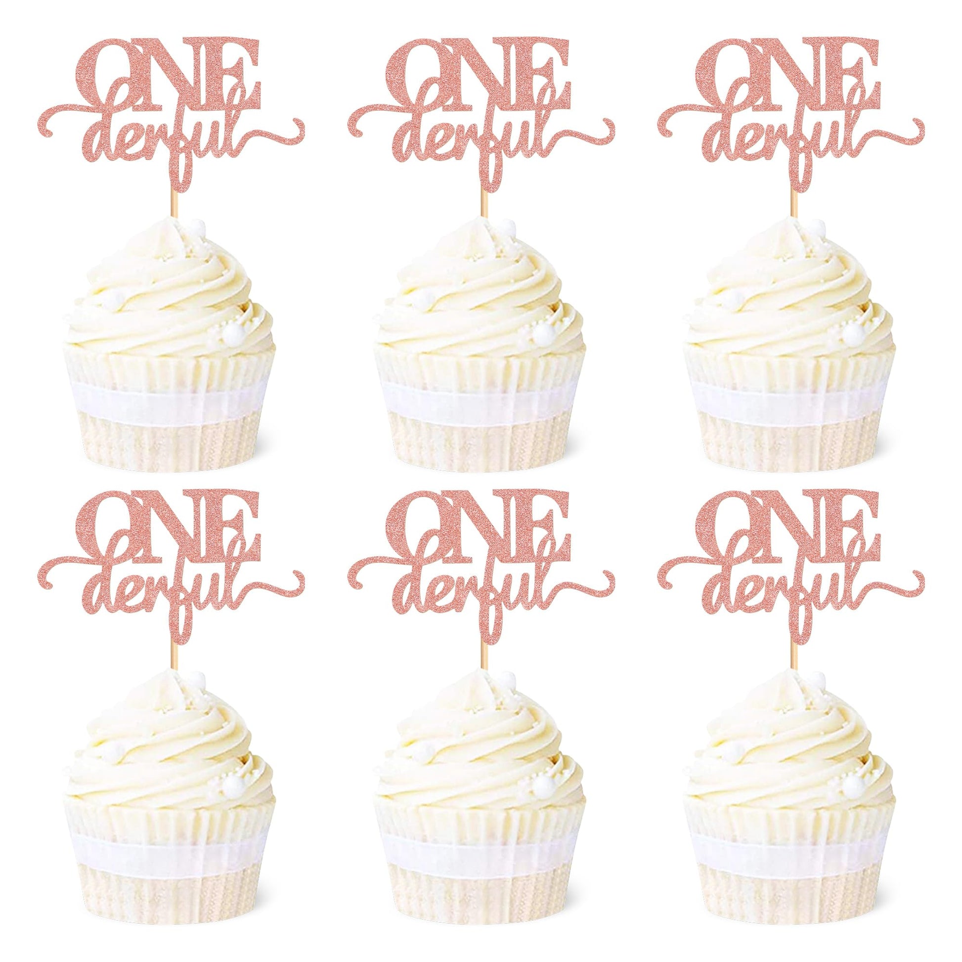 Ercadio 24 Pack Onederful Cupcake Toppers Rose Gold Glitter Onederful Cupcake Picks Onederful Cupcake Decorations For Baby Showe