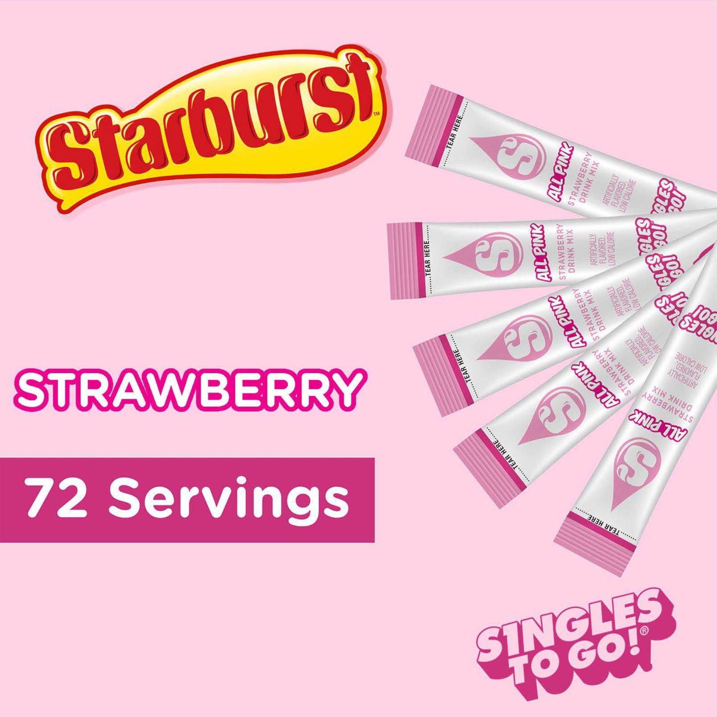 Starburst Singles To Go Powdered Drink Mix, All Pink Strawberry, 12 Boxes With 6 Packets Each - 72 Total Servings, Sugar-Free Dr