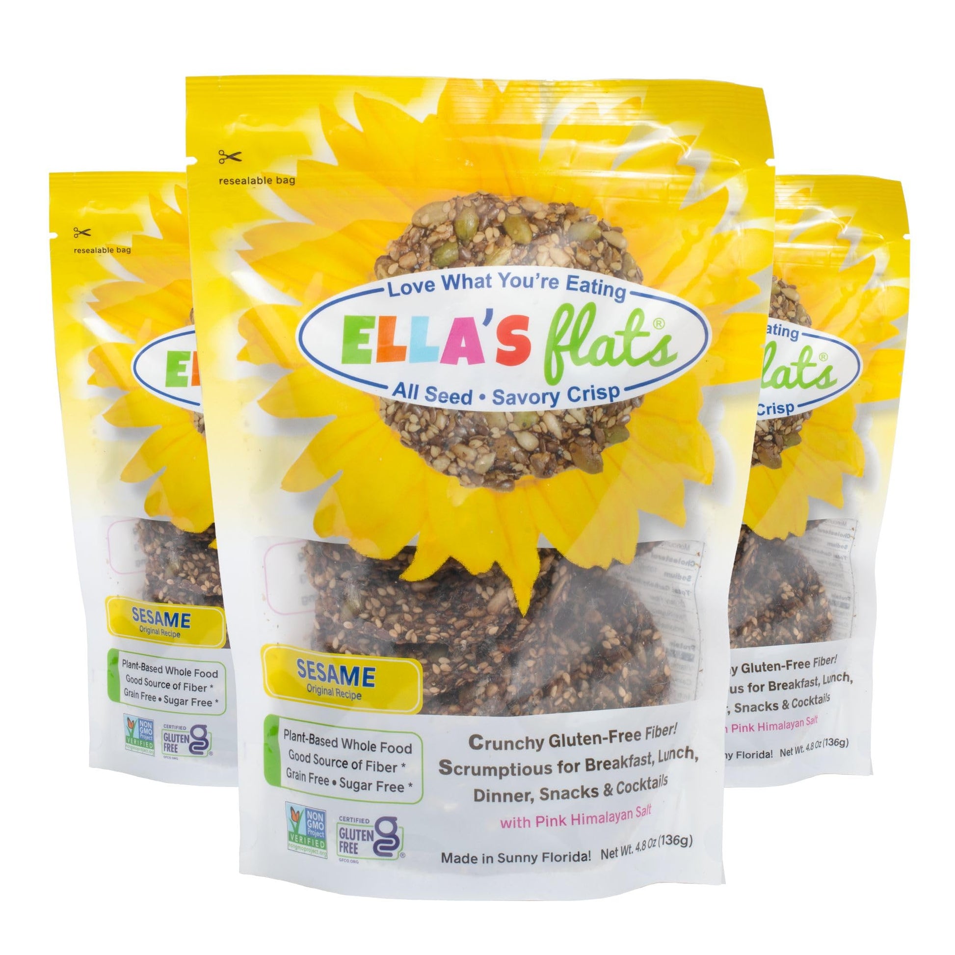 ELLAS FLATS Sesame All Seed Savory Crisps - All Natural, Gluten Free, Good Source of Protein, High Fiber, Vegan and Keto Friendl