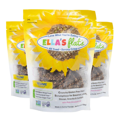 ELLAS FLATS Sesame All Seed Savory Crisps - All Natural, Gluten Free, Good Source of Protein, High Fiber, Vegan and Keto Friendl