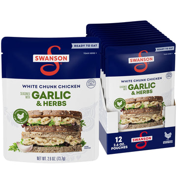 Swanson Garlic And Herbs White Chunk Fully Cooked Chicken, Ready To Eat, Simple On-The-Go Meals, 2.6 Oz Pouch (Case Of 12)