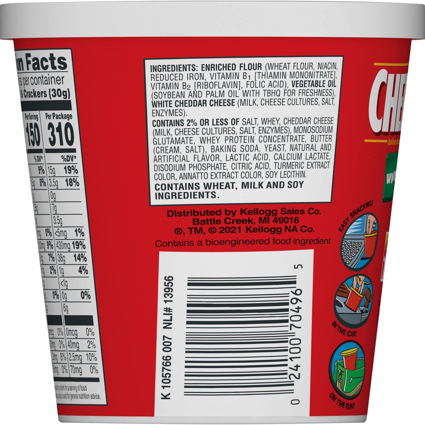 Cheez-It Baked Snack Cheese Crackers in a Cup, White Cheddar, Single Serve, 2.2 oz(Pack of 10)