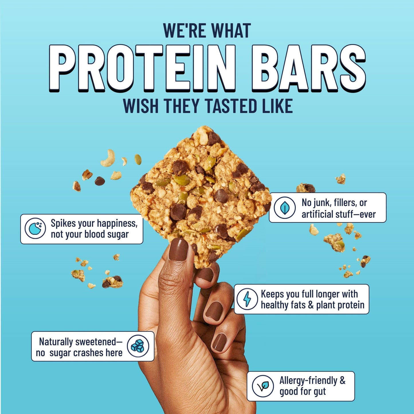 The YES Bar Dark Chocolate Chip Plant Based Protein Snack, Vegan, Gluten Free, Low Sugar, 6 Count Pack