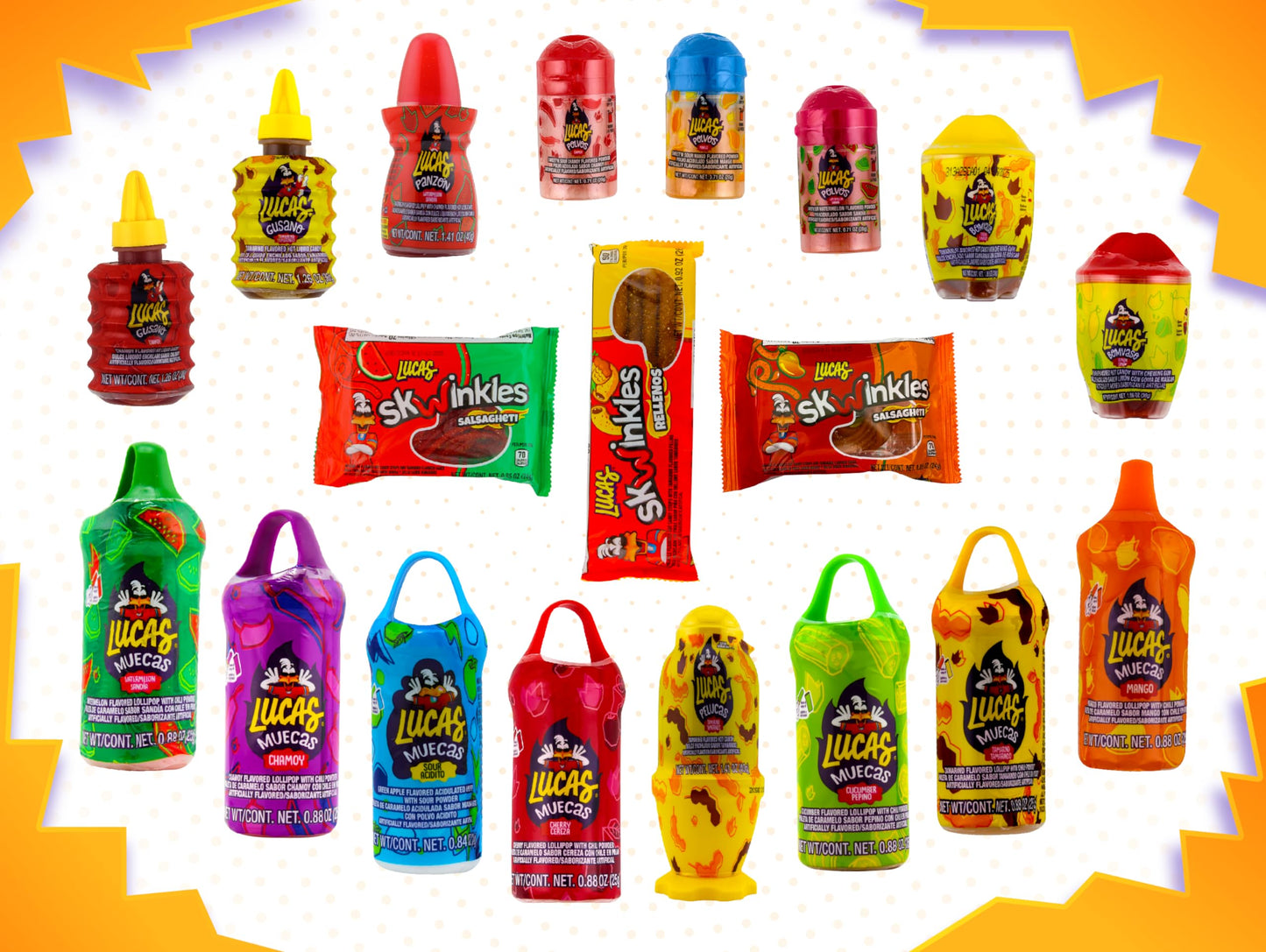 Lucas Mexican Candy Mix (20 Count) Variety Of Sour, Sweet, Spicy, Include Pelucas, Baby Polvo, Lucas Muecas Chamoy, Gusano, Sals
