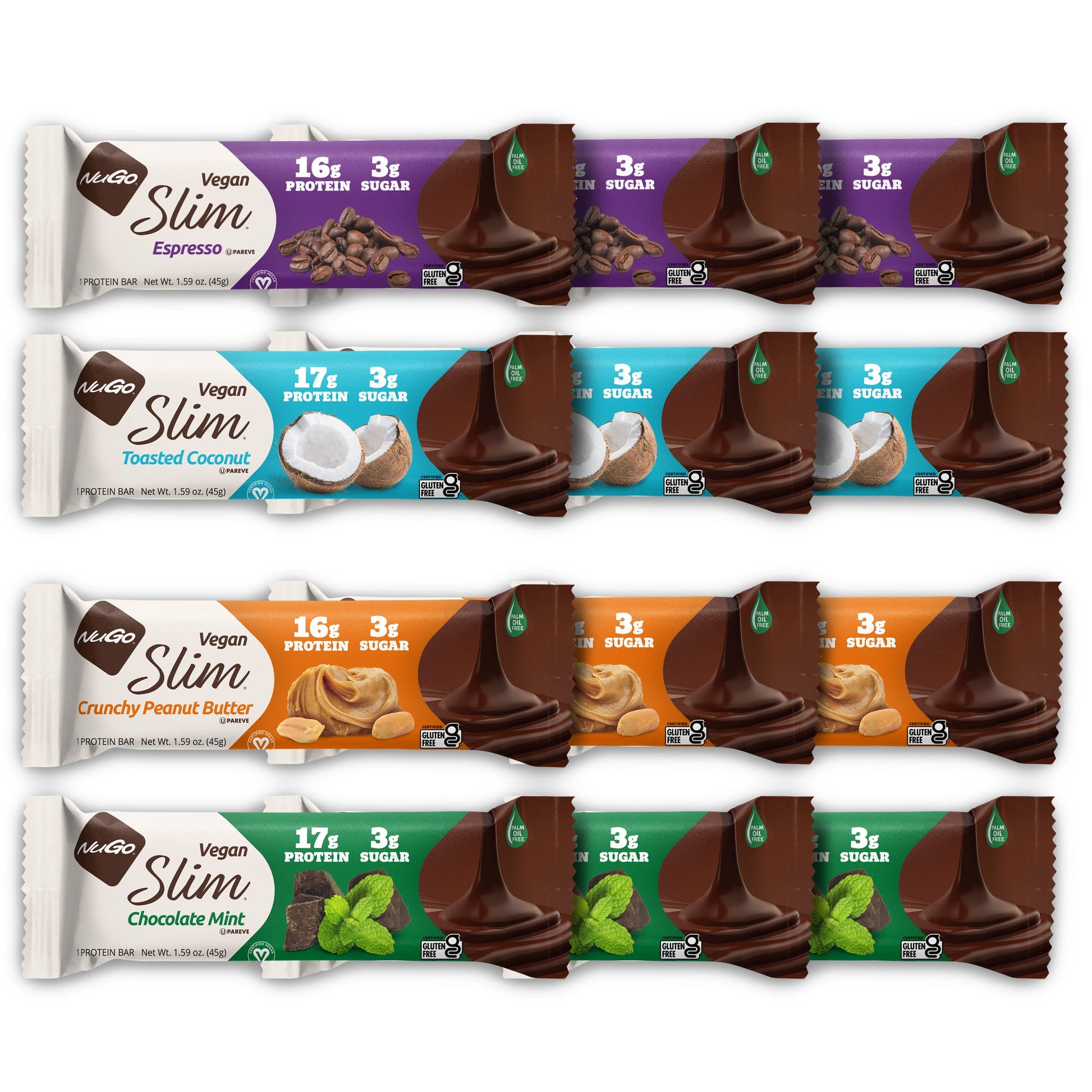 Nugo Slim 12Ct Variety 16-17G Protein, 3G Sugar, High Fiber, Low Net Carbs, Gluten Free