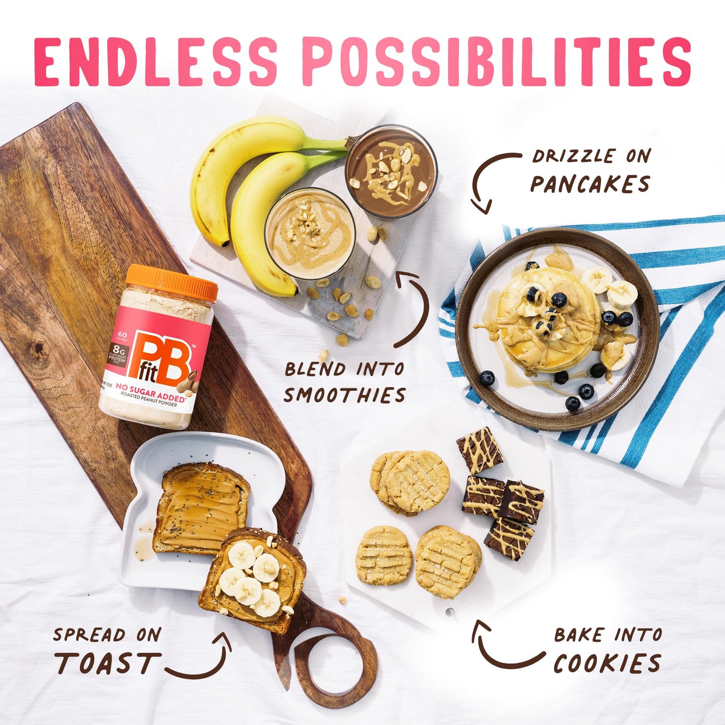 PBfit No Sugar Added Peanut Butter Powder, Powdered Peanut Butter Spread from Real Roasted Peanuts, 8g Protein, Made with Erythr